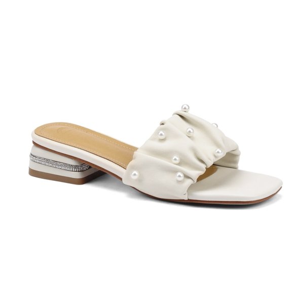 PERLE Leather Pearl-Embellished Low-Block Heel Mule / US 3 / Dane Fashion - Picture 6 of 7